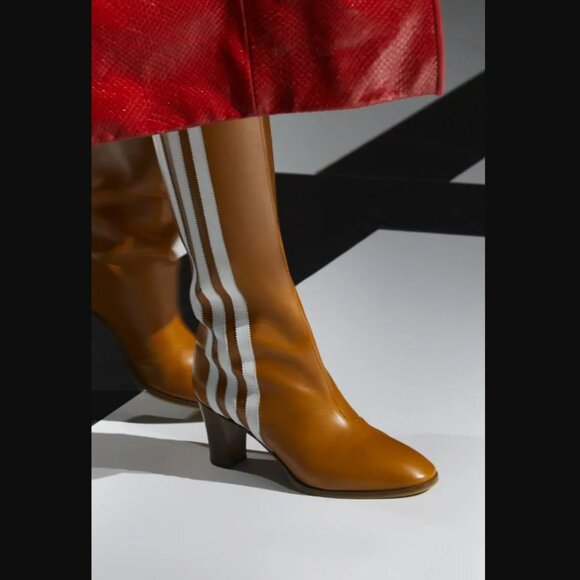 GUCCI BOOTS ADIDAS X KNEE HIGH STRIPE BROWN LEATHER  sz 38 8 US - Picture 2 of 16